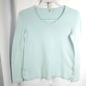 Talbots Womens Petite Blue V-Neck Pullover Cotton Long Sleeve Sweater